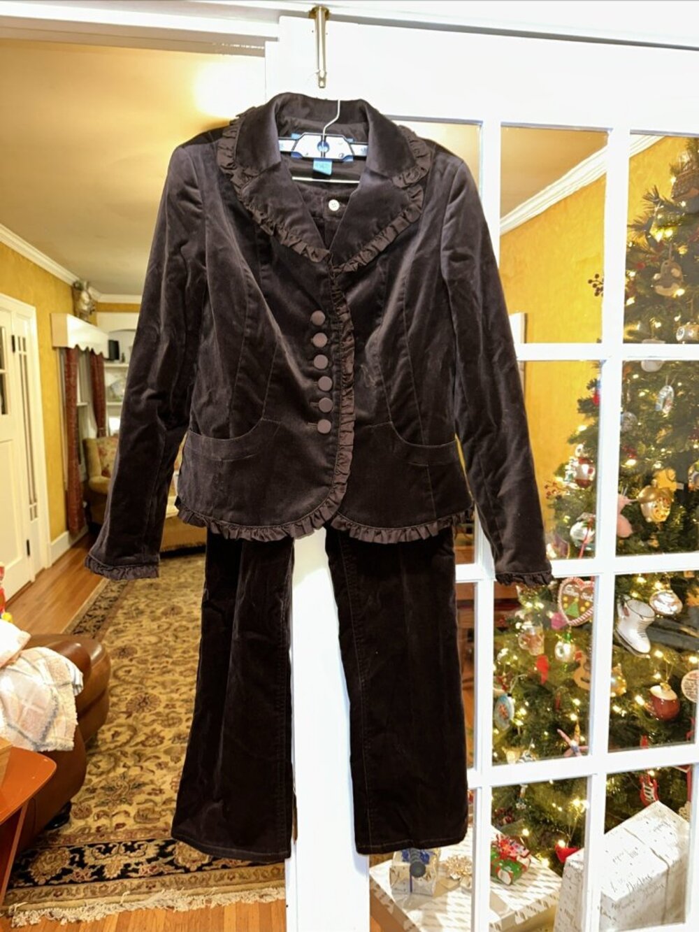 VTG Don Caster Sport size 6 Brown velvet Pant Suit retro 90's Streetwear
